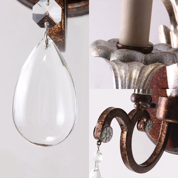 Skørter | Metal Rock Wall Lamp Exposed Bulb 1-Light Vintage Wall Lighting for Bedroom with Crystal Drop