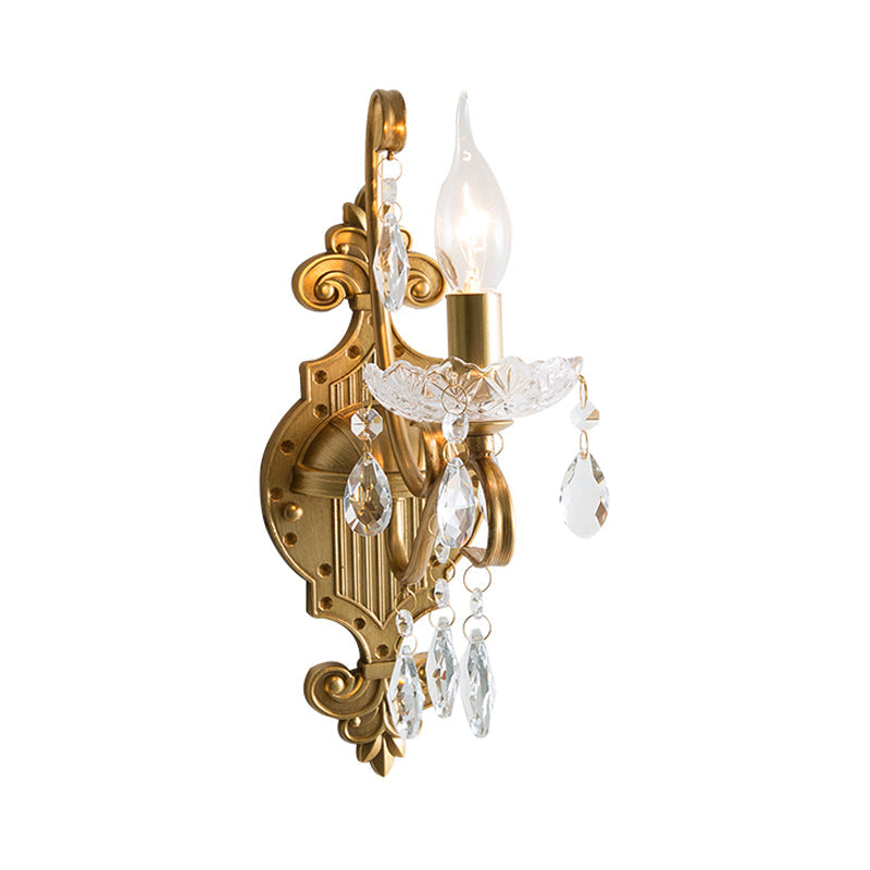Skørter | 1/2 Light Metallic Wall Lamp Vintage Gold Candle Living Room Wall Light Fitting with Crystal Draping
