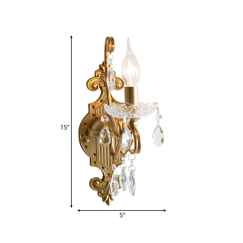 Skørter | 1/2 Light Metallic Wall Lamp Vintage Gold Candle Living Room Wall Light Fitting with Crystal Draping