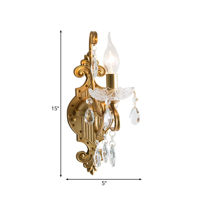 Skørter | 1/2 Light Metallic Wall Lamp Vintage Gold Candle Living Room Wall Light Fitting with Crystal Draping