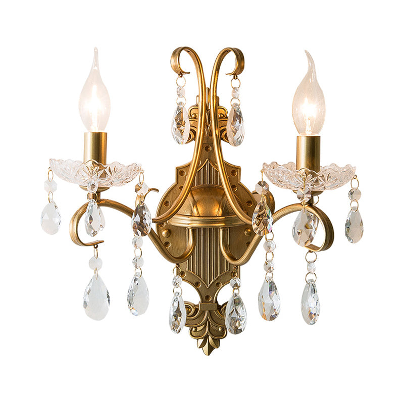 Skørter | 1/2 Light Metallic Wall Lamp Vintage Gold Candle Living Room Wall Light Fitting with Crystal Draping