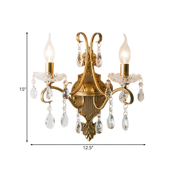 Skørter | 1/2 Light Metallic Wall Lamp Vintage Gold Candle Living Room Wall Light Fitting with Crystal Draping