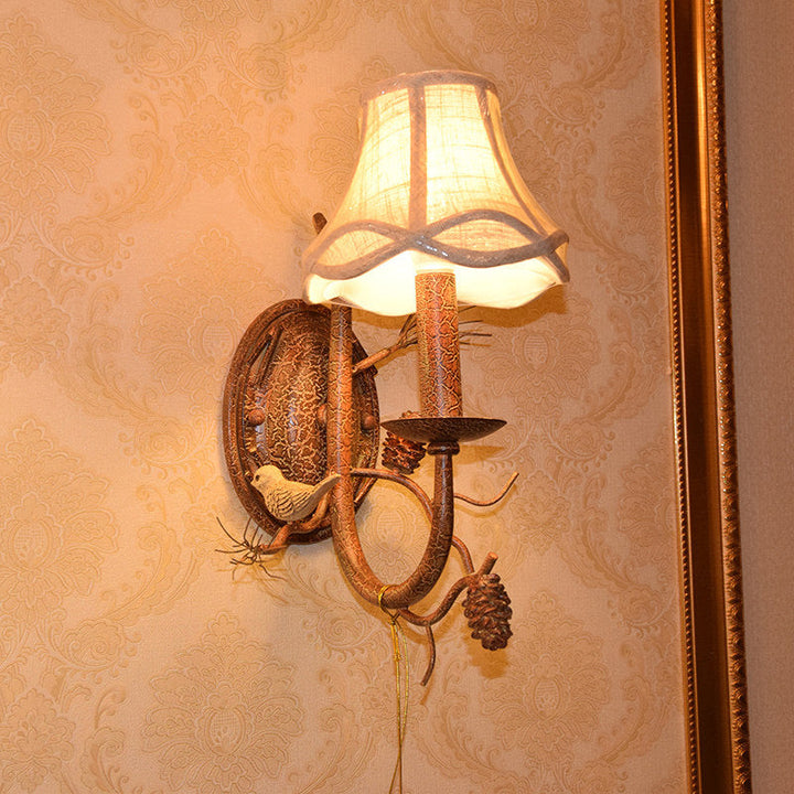 Skørter | Fabric Bell Shade Wall Lighting Traditional 1/2 Lights Bedroom Wall Lamp Fixture in Brown