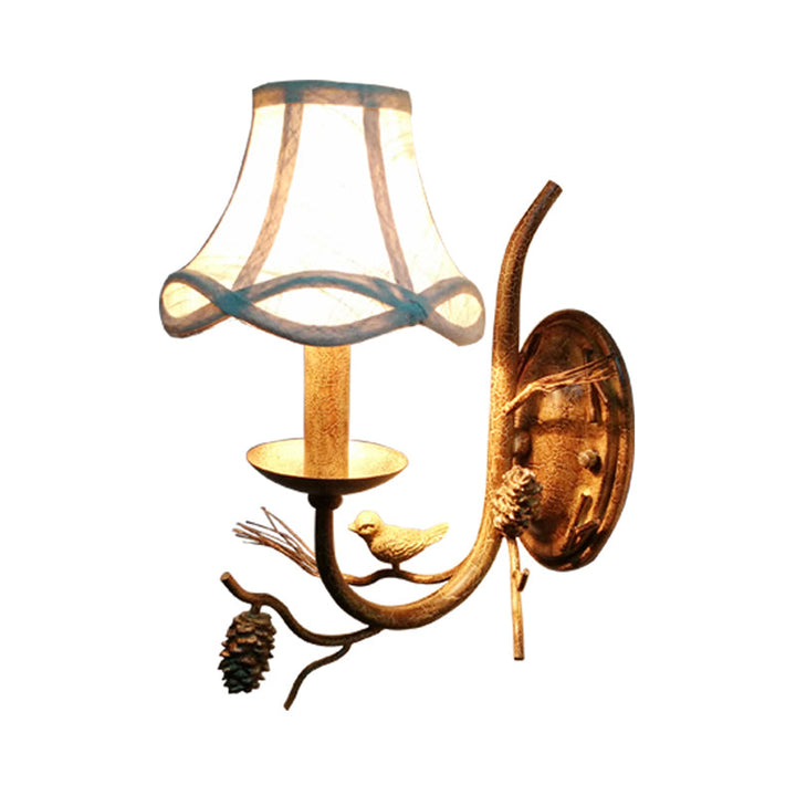 Skørter | Fabric Bell Shade Wall Lighting Traditional 1/2 Lights Bedroom Wall Lamp Fixture in Brown