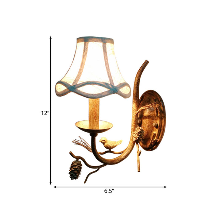 Skørter | Fabric Bell Shade Wall Lighting Traditional 1/2 Lights Bedroom Wall Lamp Fixture in Brown