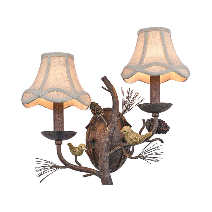 Skørter | Fabric Bell Shade Wall Lighting Traditional 1/2 Lights Bedroom Wall Lamp Fixture in Brown
