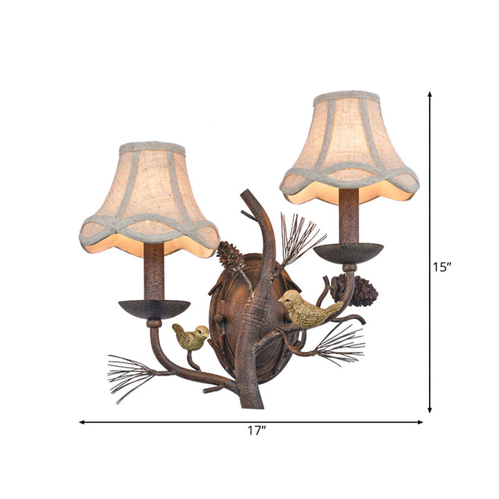 Skørter | Fabric Bell Shade Wall Lighting Traditional 1/2 Lights Bedroom Wall Lamp Fixture in Brown