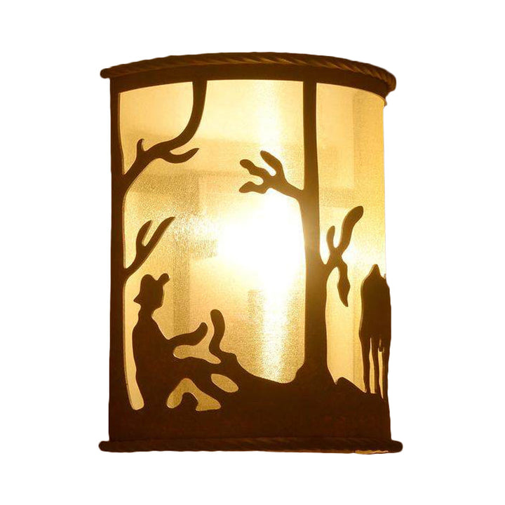 Skørter | Vintage Cylinder Wall Lamp 1 Lamp Metal and Fabric Wall Mounted Light in Rust for Restaurant with Animal Pattern