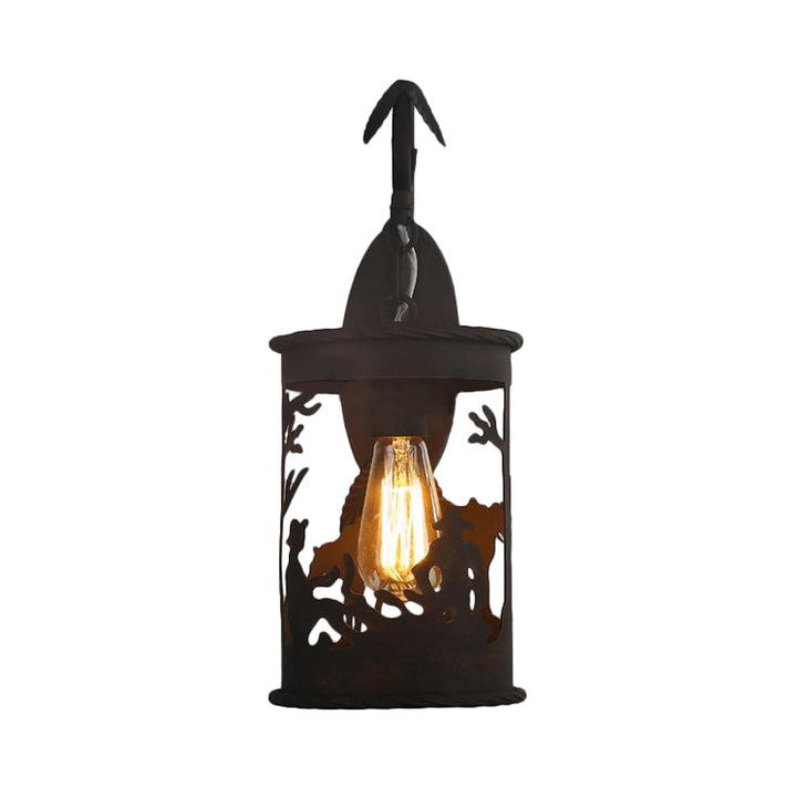 Skørter | Land lantern wall light 1 bulb metal wall mount lighting in black for restaurant with wildlife pattern