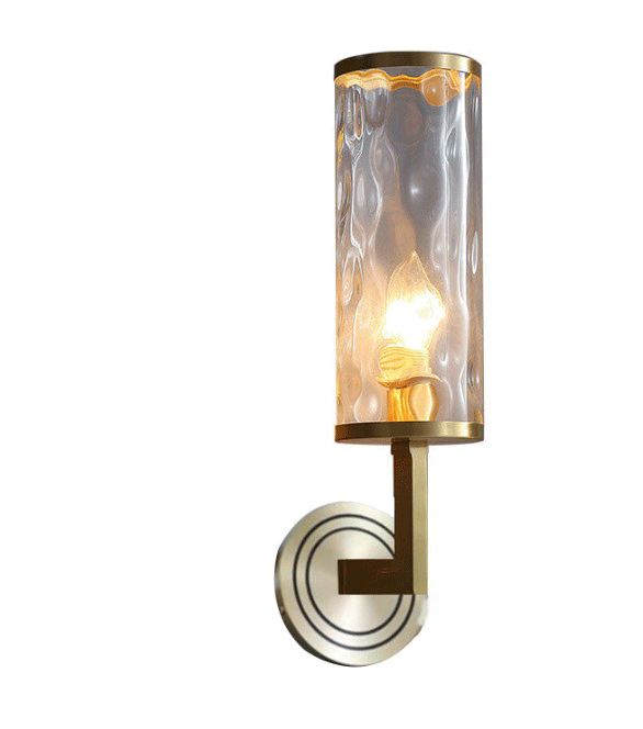 Skørter | 16" Width Cylindrical Wall Light Modernist Clear Glass with Dents 1 Bulb Brass Finish Wall Light