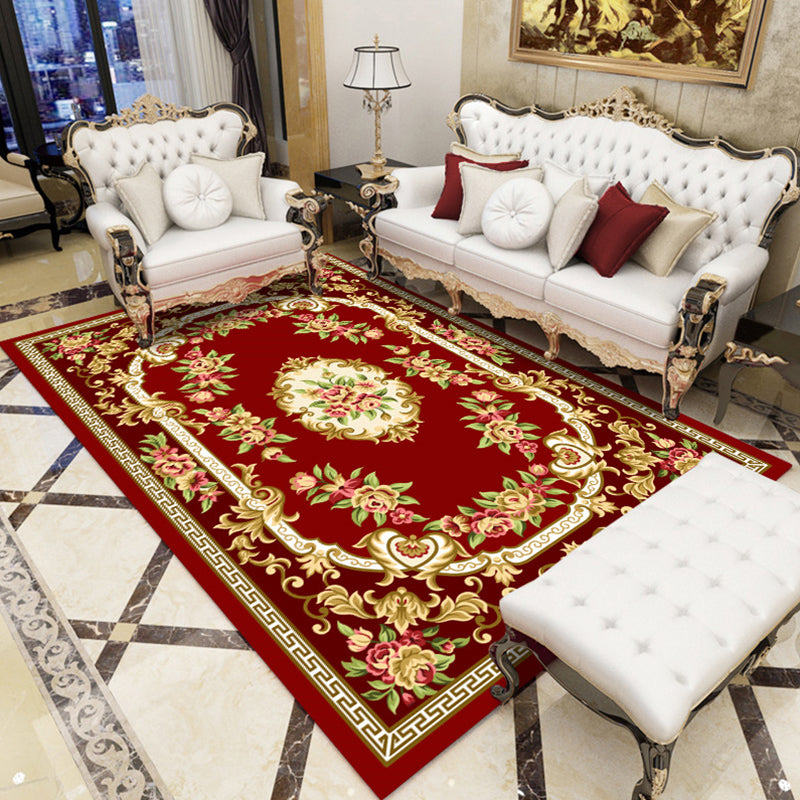 Lisslune | Antique Salon Carpet Multicolor Floral Pattern Carpet Polyester Non-Slip Backing Pet-Friendly Indoor Carpet