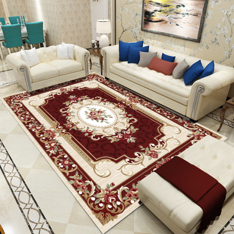 Lisslune | Antique Salon Carpet Multicolor Floral Pattern Carpet Polyester Non-Slip Backing Pet-Friendly Indoor Carpet