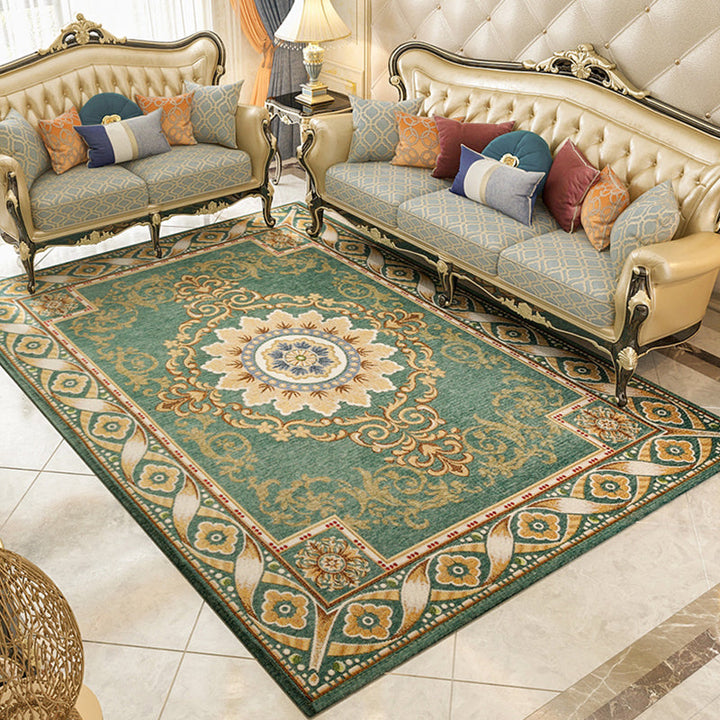 Lisslune | Shabby Chic Floral Rug Multicolored Synthetic Rug With Non-Slip Back Stain Resistant Washable Rug for Living Room