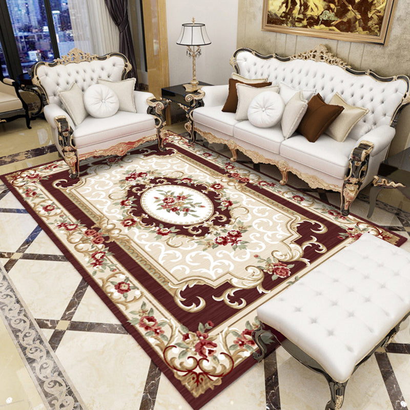 Lisslune | Retro Living Room Carpet Multicolor Flower Pattern Berber Carpet Polyester Non-Slip Backing Pet-Friendly Carpet