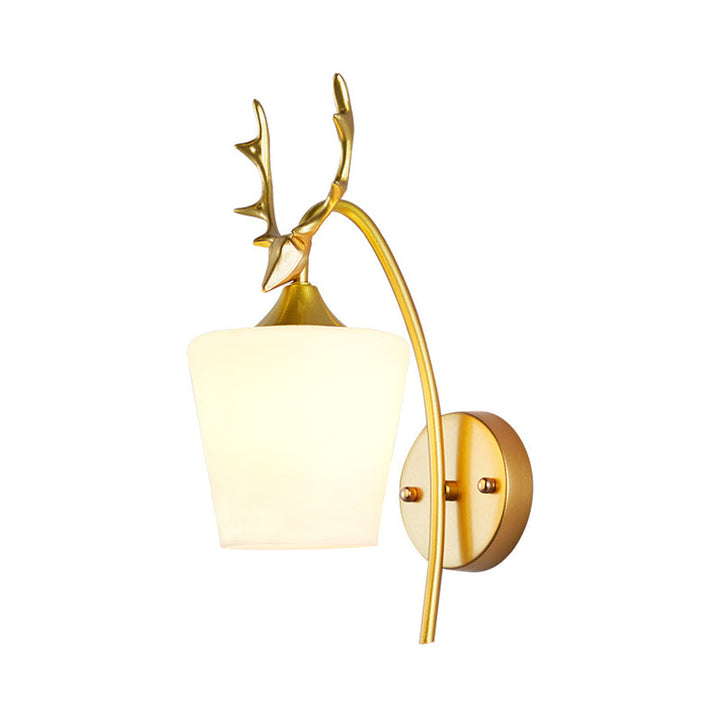 Skørter | 1 Metal Wall Light Rustic Black/Gold Deer Living Room Wall Lamp with Frosted Glass Shade