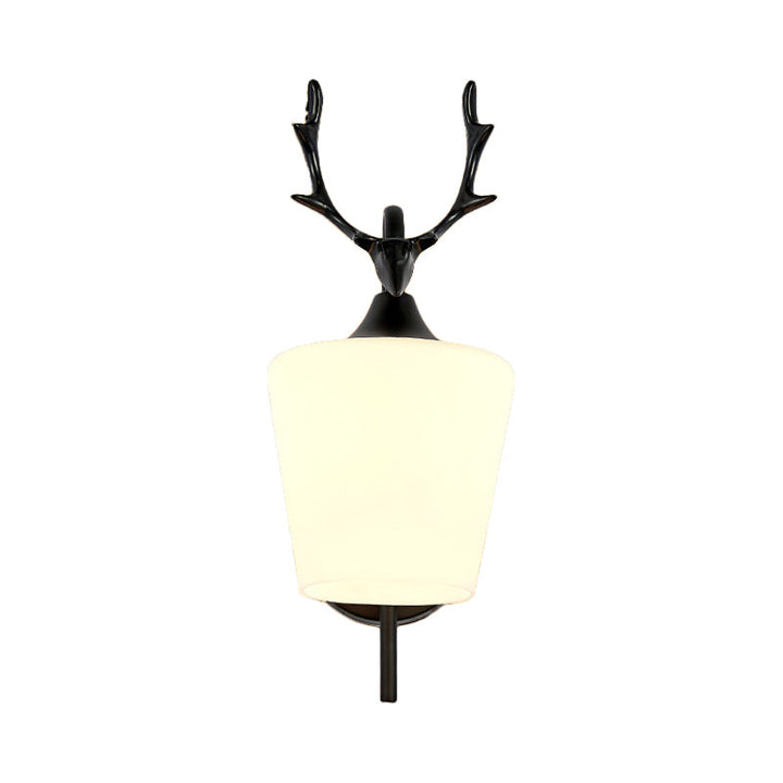 Skørter | 1 Metal Wall Light Rustic Black/Gold Deer Living Room Wall Lamp with Frosted Glass Shade