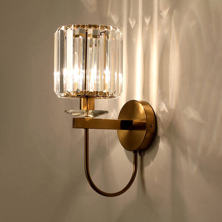 Skørter | Cylindrical Crystal Wall Lighting Postmodern 1 Head Gold Color Wall Light with Curved Arm
