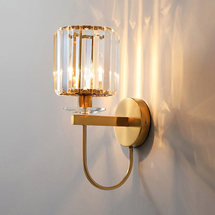 Skørter | Cylindrical Crystal Wall Lighting Postmodern 1 Head Gold Color Wall Light with Curved Arm