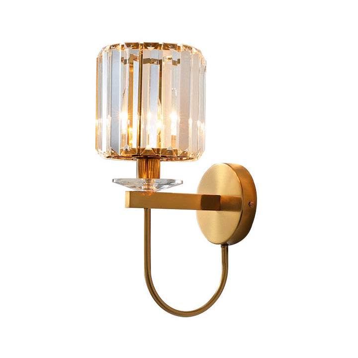 Skørter | Cylindrical Crystal Wall Lighting Postmodern 1 Head Gold Color Wall Light with Curved Arm