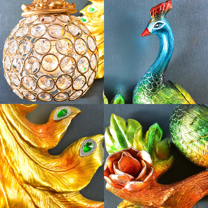 Skørter | Peacock Bedroom Wall Lamp Fixture Country Resin 1 Light Green/Gold Wall Lamp with Orb Crystal Shade, Left/Right