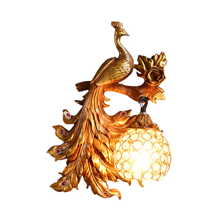 Skørter | Peacock Bedroom Wall Lamp Fixture Country Resin 1 Light Green/Gold Wall Lamp with Orb Crystal Shade, Left/Right