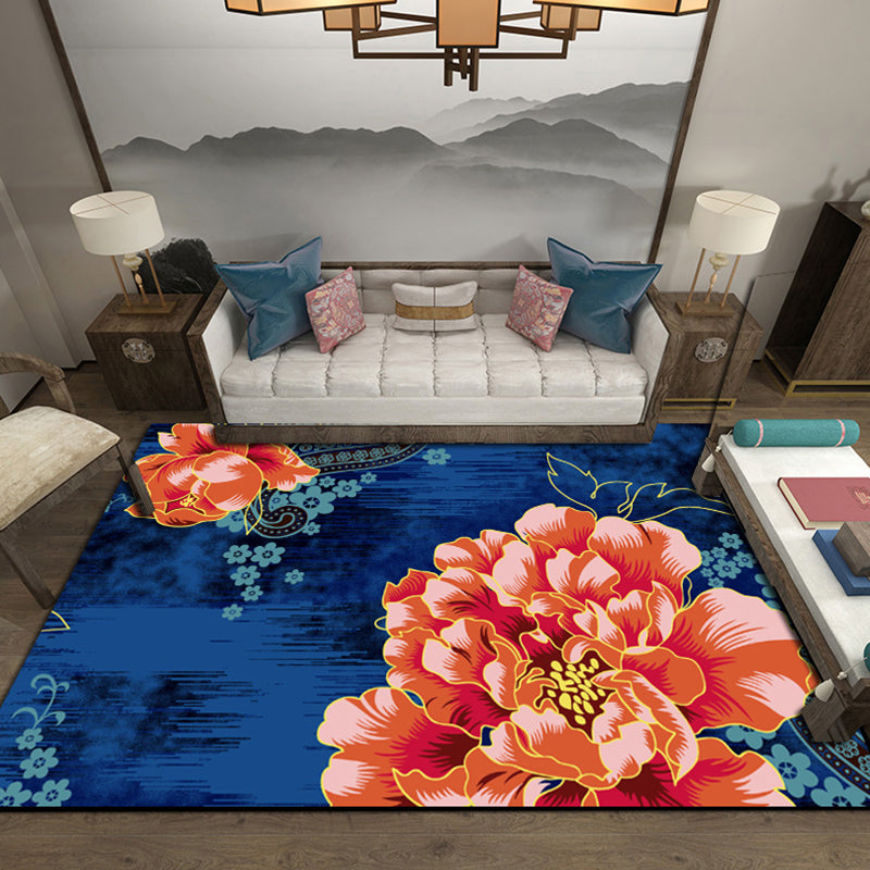 Lisslune | Retro Living Room Carpet Multicolor Plant Pattern Area Rug Cotton Blend Non-Slip Backing Pet-Friendly Indoor Rug