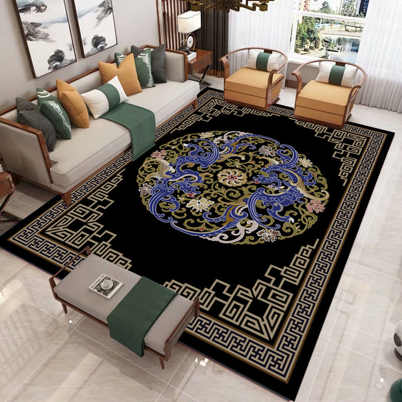 Lisslune | Retro Living Room Carpet Multicolor Plant Pattern Area Rug Cotton Blend Non-Slip Backing Pet-Friendly Indoor Rug