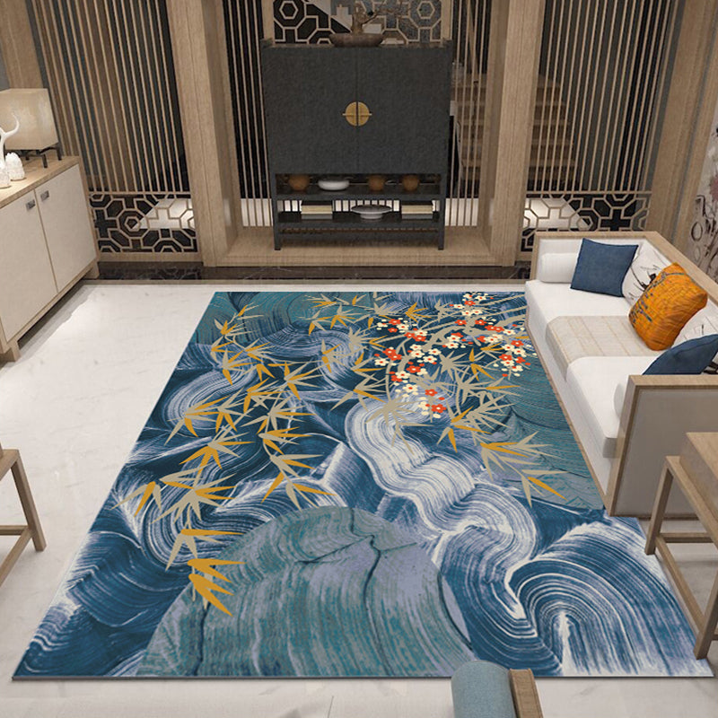 Lisslune | Retro Living Room Carpet Multicolor Plant Pattern Area Rug Cotton Blend Non-Slip Backing Pet-Friendly Indoor Rug