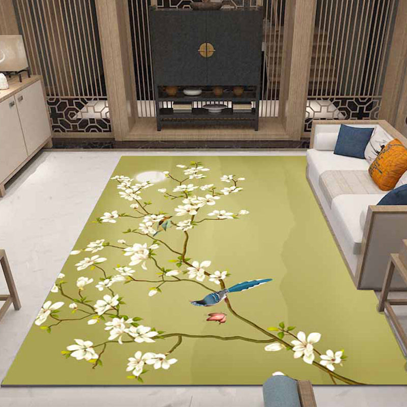 Lisslune | Retro Living Room Carpet Multicolor Plant Pattern Area Rug Cotton Blend Non-Slip Backing Pet-Friendly Indoor Rug