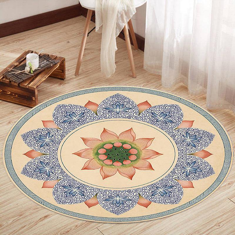 Lisslune | Oriental Living Room Rug Multicolored Floral Printed Indoor Mat Polypropylene Non-Slip Washable Easy Care Mat