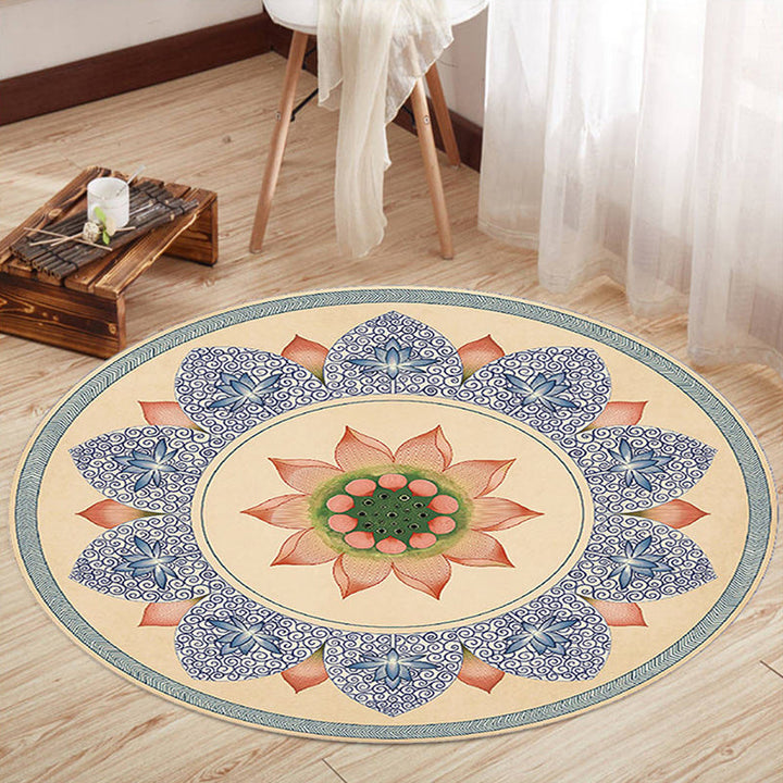 Lisslune | Oriental Living Room Rug Multicolored Floral Printed Indoor Mat Polypropylene Non-Slip Washable Easy Care Mat
