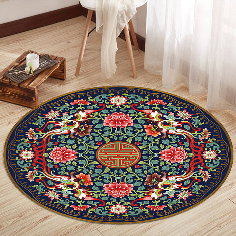 Lisslune | Oriental Living Room Rug Multicolored Floral Printed Indoor Mat Polypropylene Non-Slip Washable Easy Care Mat