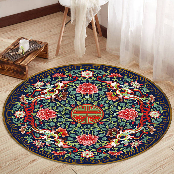 Lisslune | Oriental Living Room Rug Multicolored Floral Printed Indoor Mat Polypropylene Non-Slip Washable Easy Care Mat
