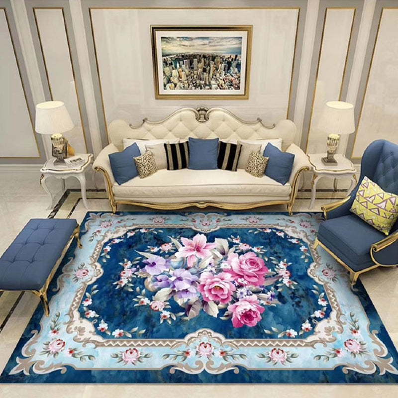 Lisslune | Chinoiserie Flower Rug Multicolor Polypropylene Area Rug Non-Slip Back Pet-Friendly Easy Care Indoor Rug for Living Room