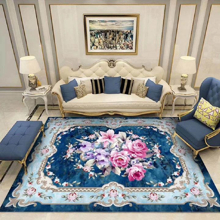 Lisslune | Chinoiserie Flower Rug Multicolor Polypropylene Area Rug Non-Slip Back Pet-Friendly Easy Care Indoor Rug for Living Room