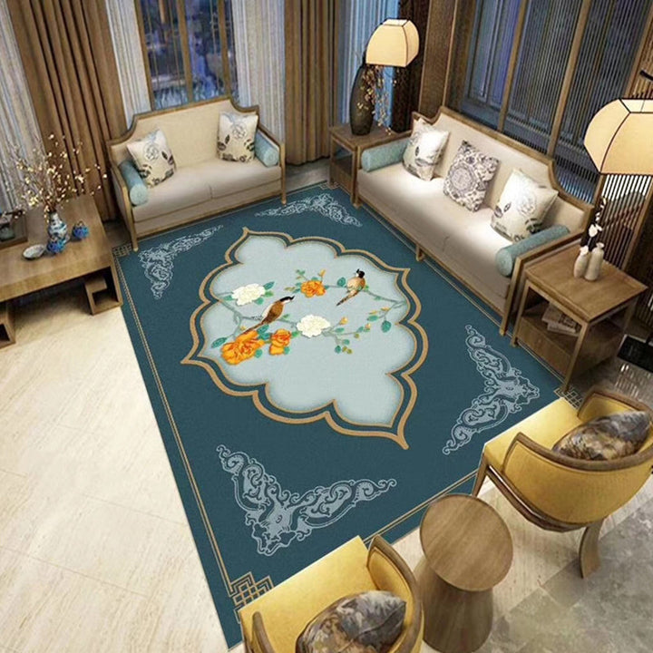 Lisslune | Chinoiserie Flower Rug Multicolor Polypropylene Area Rug Non-Slip Back Pet-Friendly Easy Care Indoor Rug for Living Room
