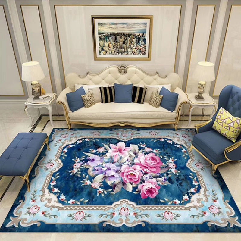 Lisslune | Chinoiserie Flower Rug Multicolor Polypropylene Area Rug Non-Slip Back Pet-Friendly Easy Care Indoor Rug for Living Room