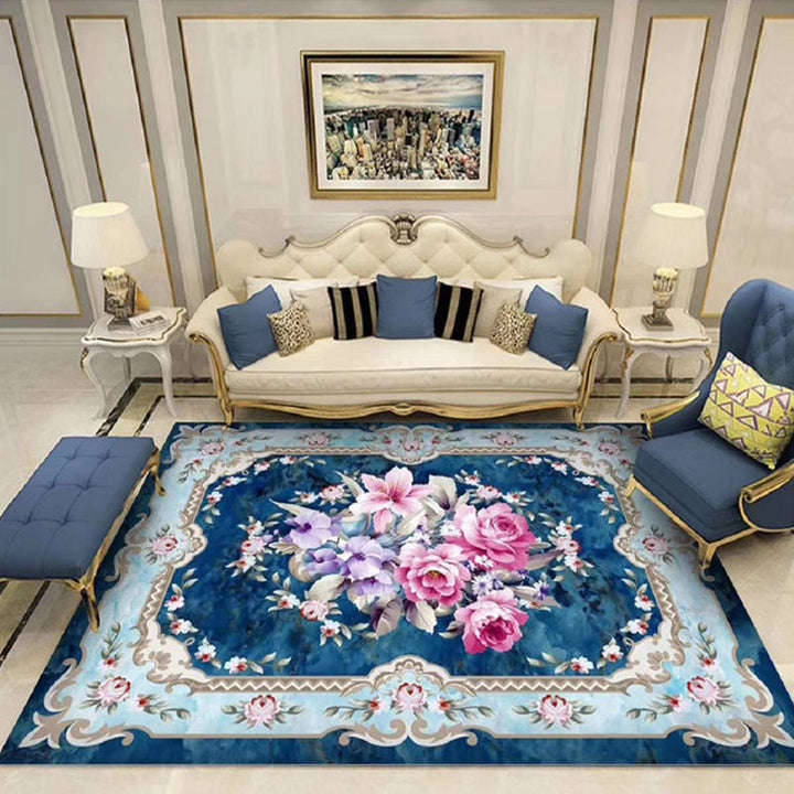 Lisslune | Chinoiserie Flower Rug Multicolor Polypropylene Area Rug Non-Slip Back Pet-Friendly Easy Care Indoor Rug for Living Room