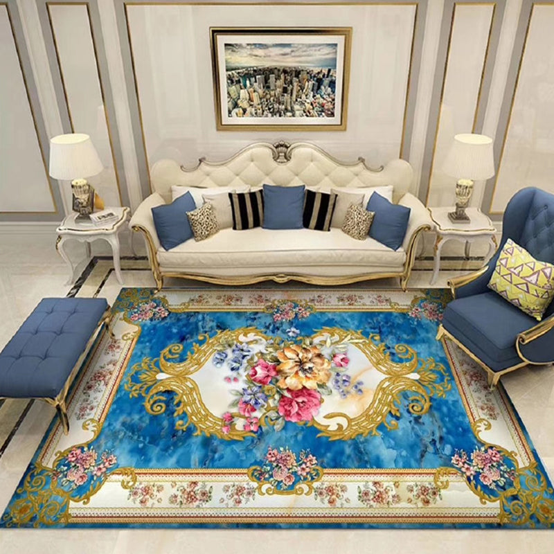 Lisslune | Chinoiserie Flower Rug Multicolor Polypropylene Area Rug Non-Slip Back Pet-Friendly Easy Care Indoor Rug for Living Room