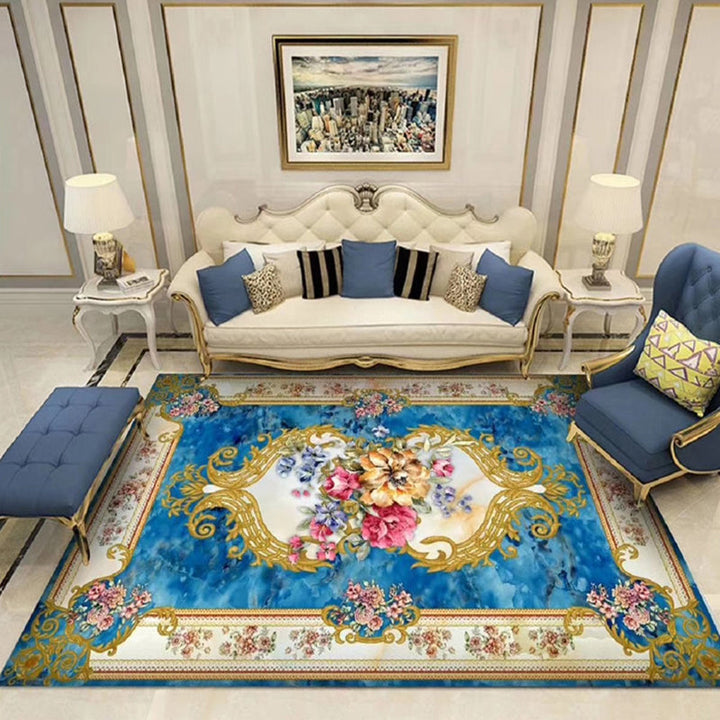 Lisslune | Chinoiserie Flower Rug Multicolor Polypropylene Area Rug Non-Slip Back Pet-Friendly Easy Care Indoor Rug for Living Room