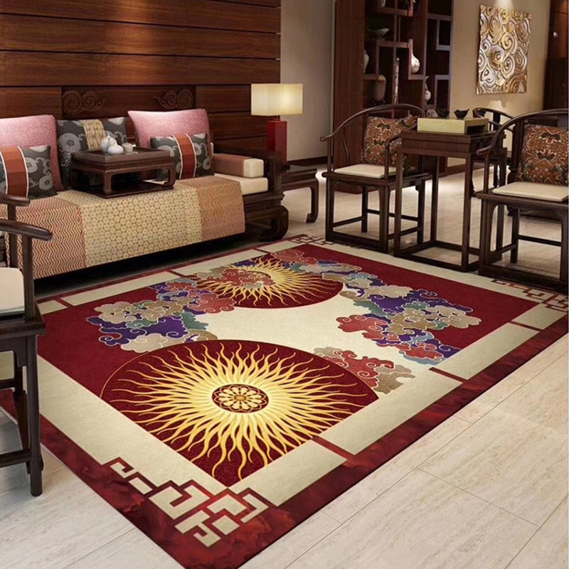 Lisslune | Chinoiserie Flower Rug Multicolor Polypropylene Area Rug Non-Slip Back Pet-Friendly Easy Care Indoor Rug for Living Room