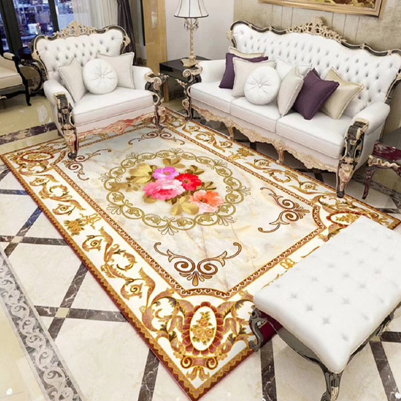 Lisslune | Chinoiserie Flower Rug Multicolor Polypropylene Area Rug Non-Slip Back Pet-Friendly Easy Care Indoor Rug for Living Room