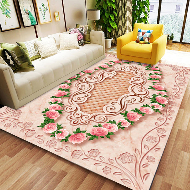 Lisslune | Chinoiserie Flower Rug Multicolor Polypropylene Area Rug Non-Slip Back Pet-Friendly Easy Care Indoor Rug for Living Room