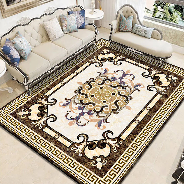 Lisslune | Nostalgia Geometric Printed Rug Multicolored Polyester Indoor Rug Non-Slip Backing Pet-Friendly Rug for Living Room