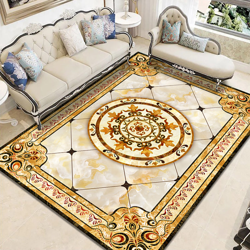 Lisslune | Nostalgia Geometric Printed Rug Multicolored Polyester Indoor Rug Non-Slip Backing Pet-Friendly Rug for Living Room
