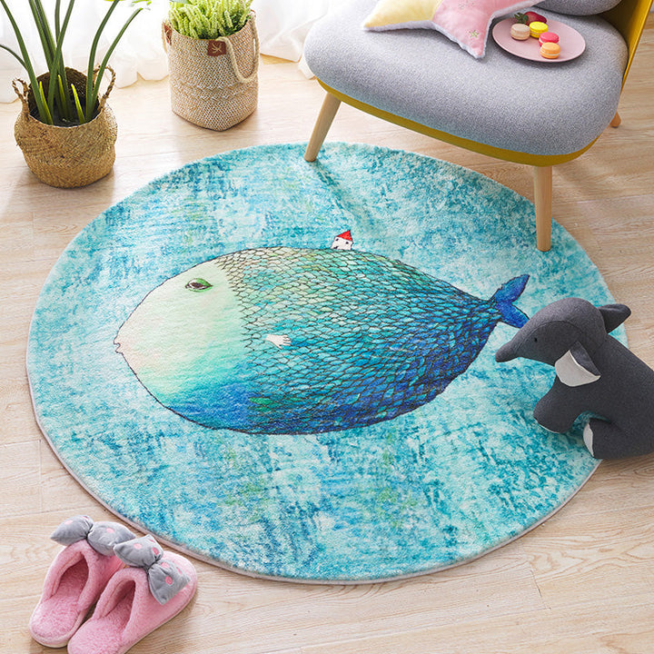 Lisslune | Beautiful Children's Room Rug Blue Cartoon Printed Indoor Rug Lambswool Non-Slip Backing Stain Resistant Area Rug