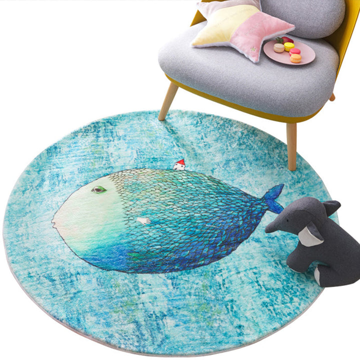 Lisslune | Beautiful Children's Room Rug Blue Cartoon Printed Indoor Rug Lambswool Non-Slip Backing Stain Resistant Area Rug