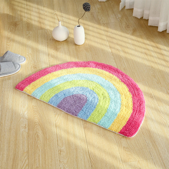 Lisslune | Fantasy Rainbow Pattern Rug Red Cotton Door Mat Pet Friendly Stain Resistant Easy to Care Door Mat for Children's Room