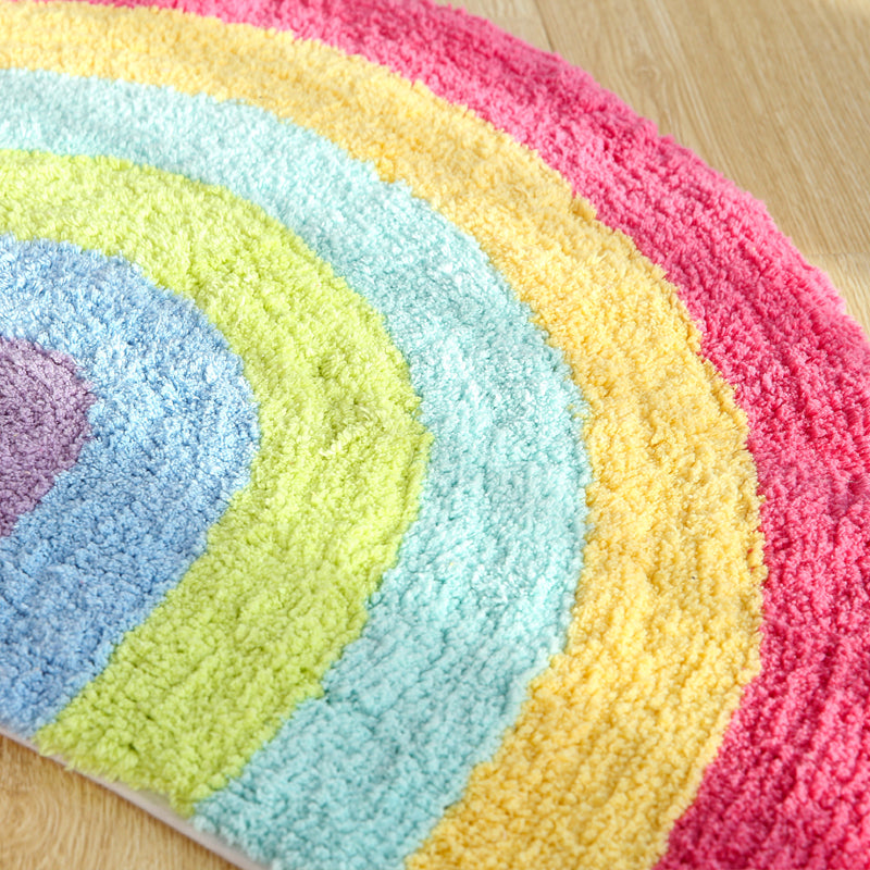 Lisslune | Fantasy Rainbow Pattern Rug Red Cotton Door Mat Pet Friendly Stain Resistant Easy to Care Door Mat for Children's Room