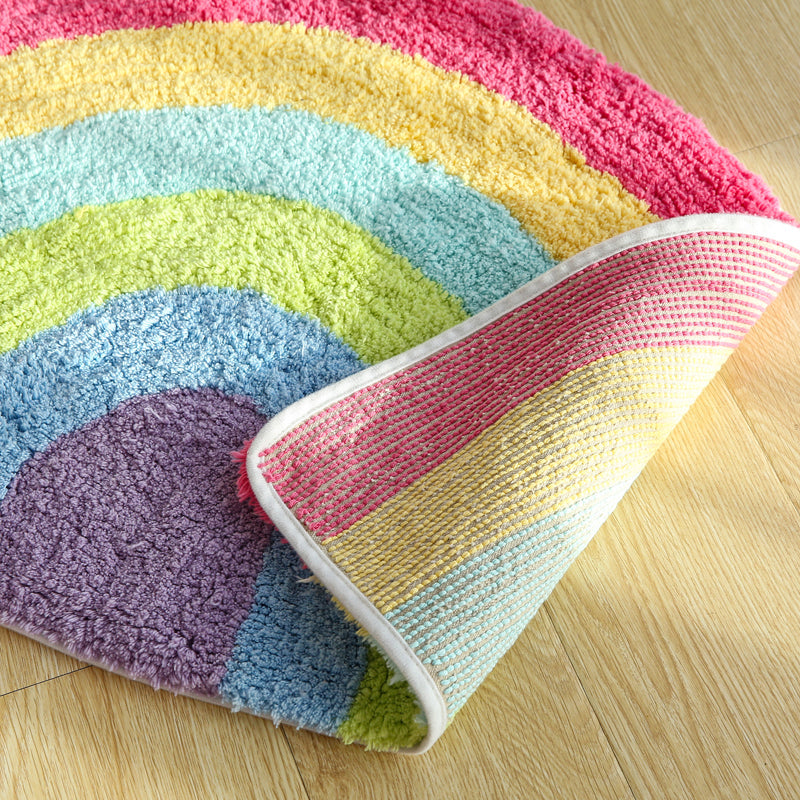 Lisslune | Fantasy Rainbow Pattern Rug Red Cotton Door Mat Pet Friendly Stain Resistant Easy to Care Door Mat for Children's Room